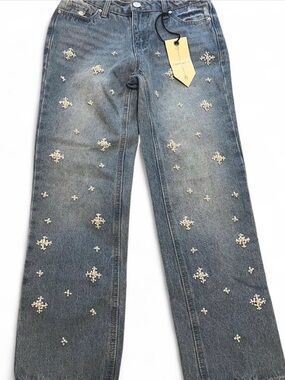 Beaded straight leg jeans